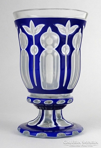1O241 antique footed Biedermeier überfang glass glass glass cup 13.5 Cm