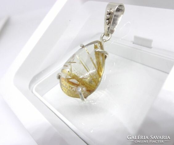 Gold rutile quartz pendant set in 925 silver
