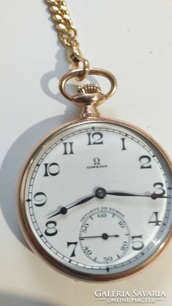 Antique gilded omega pocket watch with gilded chain for sale