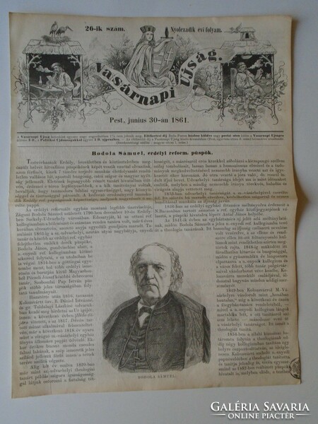 S0607 Zágoni Bodola Sámuel -erdélyi püspök    - fametszet és cikk-1861-es újság címlapja