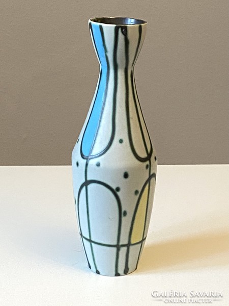 Made in Germany retro ceramic vase decorated with painted stripes and circles 26.5 Cm