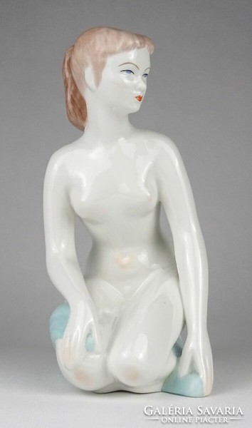 1M299 old aquincum porcelain kneeling female nude statue 22 cm