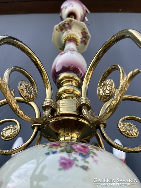 Red majolica chandelier. Eagle. Art deco.