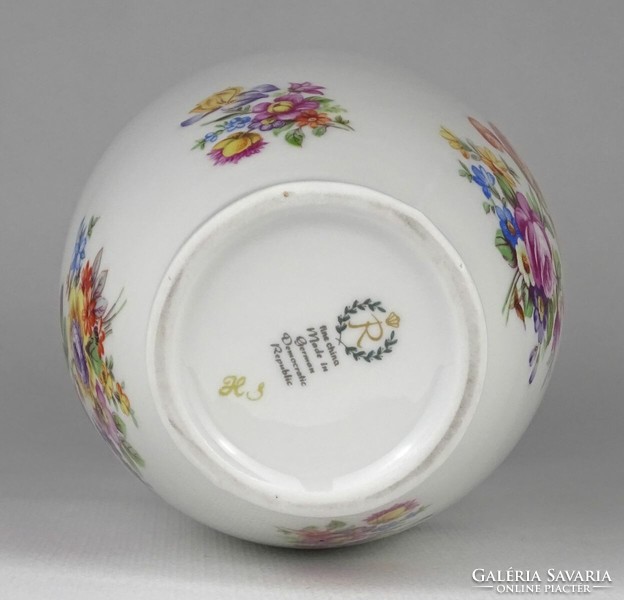1M272 Jelzett virágdíszes aranyozott porcelán váza virágváza 18.5 cm