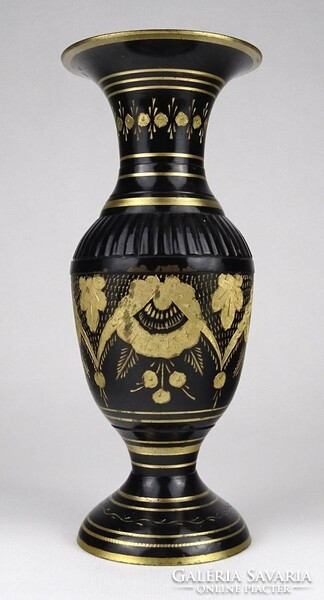 1M256 old marked painted black Indian copper vase 21.5 Cm