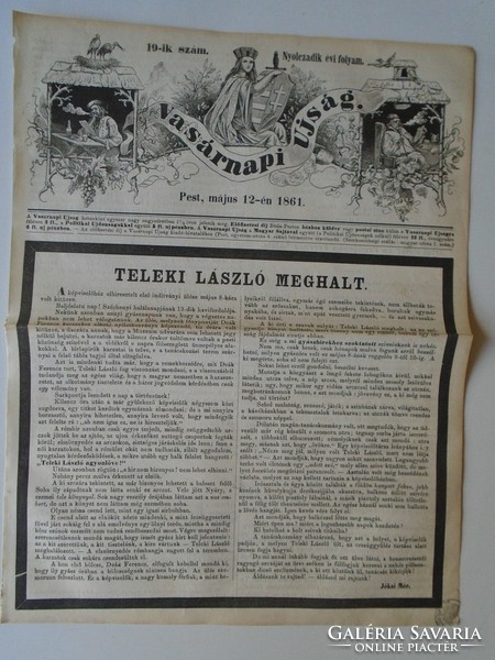 S0601 Gróf Teleki László halálhíre, Jókai Mór cikke - fametszet és cikk-1861-es újság címlapja