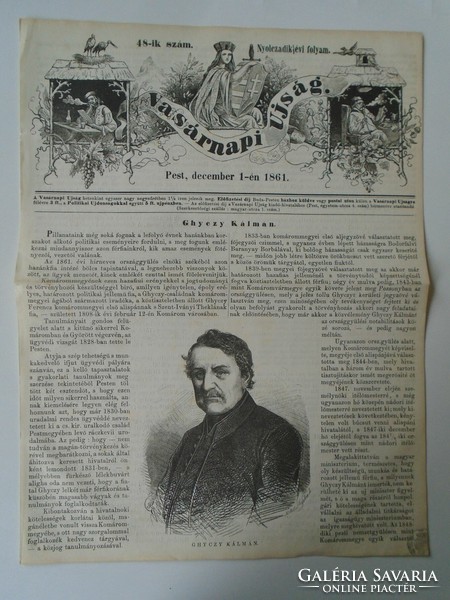 S0622 Ghyczy Kalmán of Ablanczkürthi. Minister of Finance - woodcut and article-1861 newspaper front page