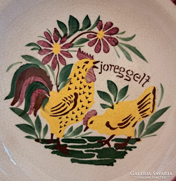 A decorative plate with the inscription Good morning, rooster, folk raven house ceramic decorative plate