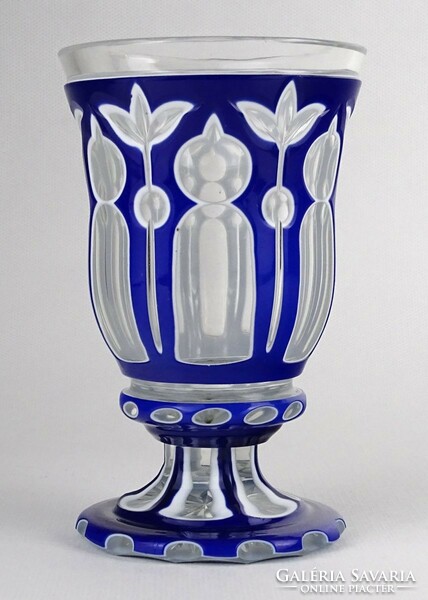 1O241 Antik talpas Biedermeier überfangos üveg pohár üveg kupa 13.5 cm