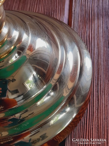 Réztalpas, zöld búrás asztali banklámpa, 36 cm