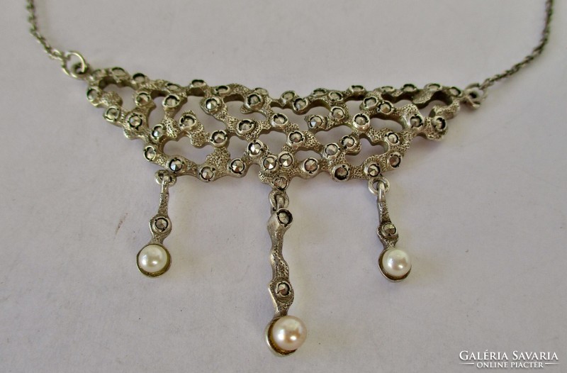 Beautiful antique filigree silver necklace with real pearls