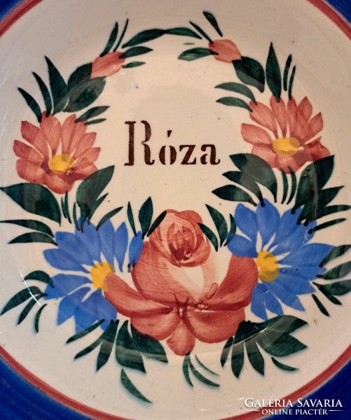 Folk Apatfalv ceramic decorative plate with rose inscription