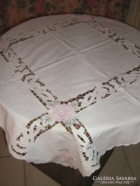 Beautiful and elegant embroidered tablecloth with lace stitching