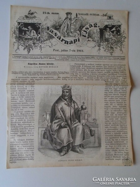 S0608 King János of Zápolya (of Szapolya) the battle of Mohács - woodcut and article-1861 newspaper front page