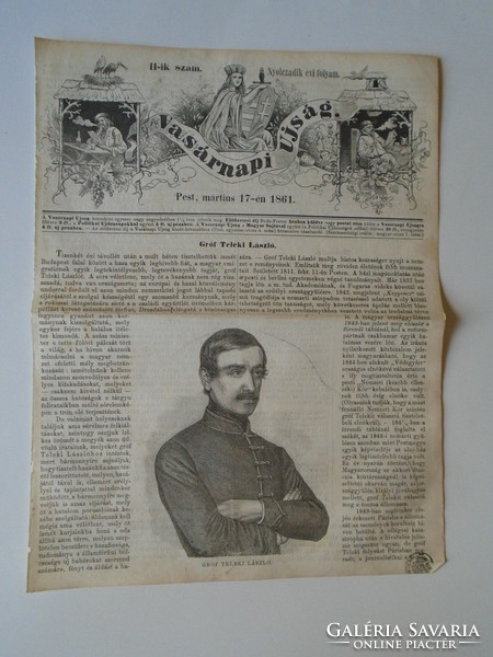 S0595 Count László Teleki, politician, writer, abony - woodcut and article - 1861 newspaper front page