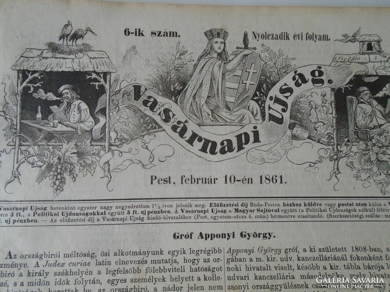 S0591 Gróf nagyapponyi Apponyi György  országbíró - fametszet és cikk -1861-es újság címlapja