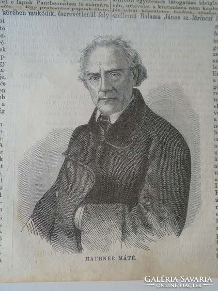 S0592 Máté Haubner - Veszprém - evangelical pastor - woodcut and article - 1861 newspaper front page