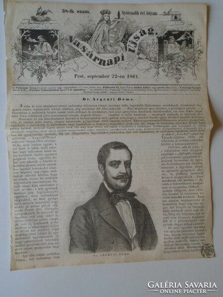 S0614 Dr. Argenti Döme  -Vác  - fametszet és cikk-1861-es újság címlapja