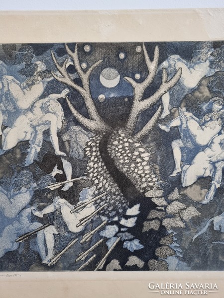 Béla Tassy's etching entitled Miracle Deer 50/32 - 1974, signed work