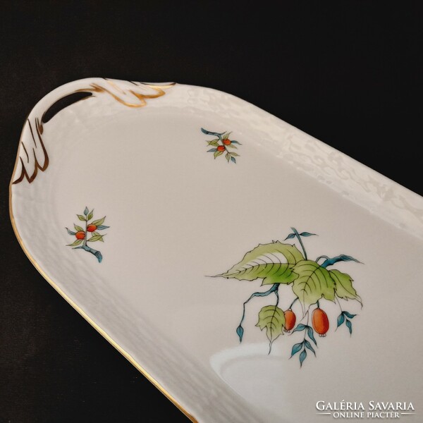 Hecsedli, Herend sandwich bowl with rosehip pattern, serving tray with handles