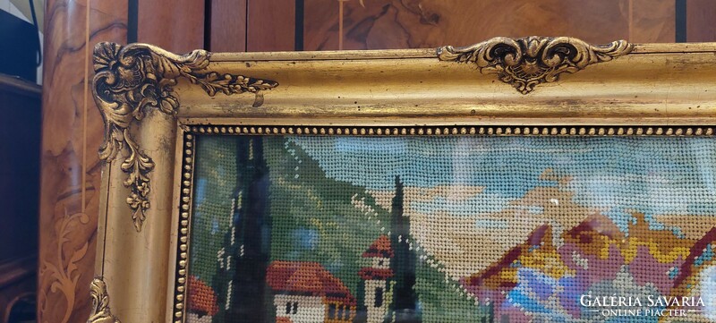 Glazed blondel picture frame with tapestry, frame 36x51 cm