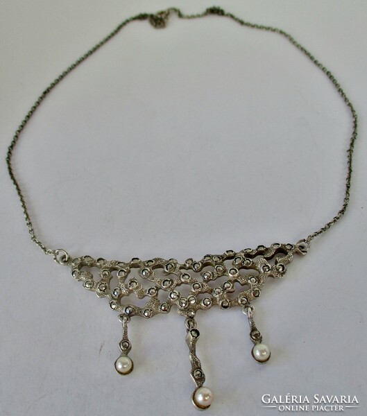 Beautiful antique filigree silver necklace with real pearls