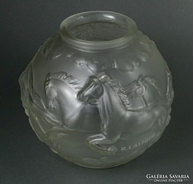 1O248 Jelzett R. Lalique France Horses mattüveg váza 17 cm