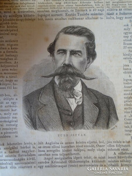 S0584 colonel istván türr - baja - woodcut and article - 1867 newspaper front page