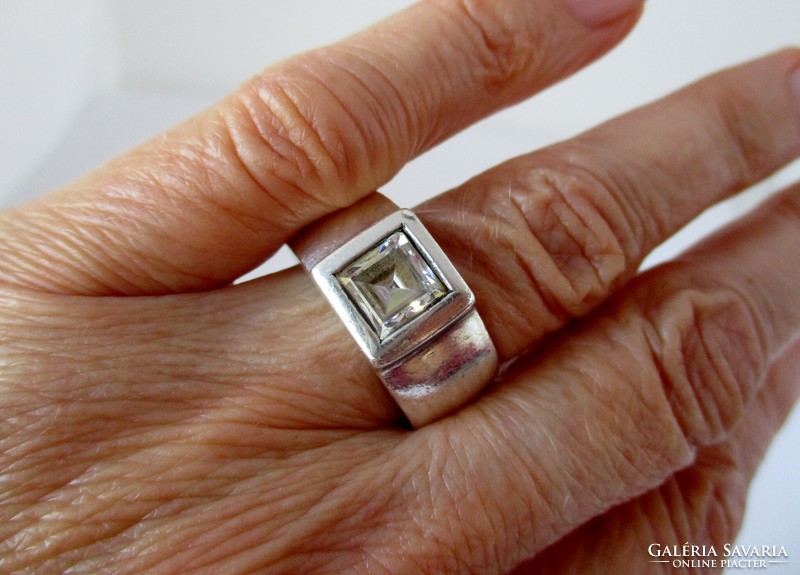 Special handcrafted silver ring with a large white stone