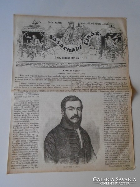 S0589  Klauzál Gábor -Csongrád - a Deák kormány minisztere fametszet és cikk -1861-es újság címlapja