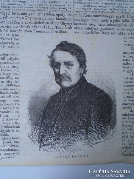 S0622 ablanczkürthi Ghyczy Kálmán- k. pénzügyminiszter - fametszet és cikk-1861-es újság címlapja