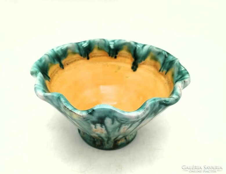 Dybisewszky applied art ceramic bowl, wavy edge, 7 cm x 11 cm, marked