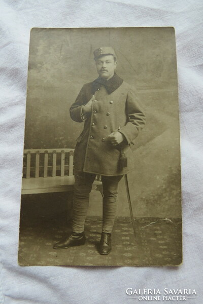 Antique military photo sheet, man in uniform, sword circa 1910-20s