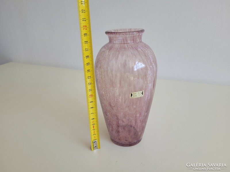 Retro Karcagi berekfürdő cracked veil glass mid century glass vase