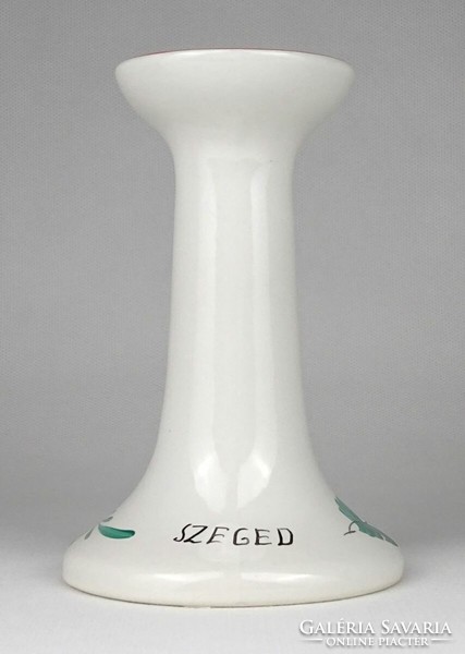 1O470 old Szeged hand-painted white industrial art ceramic candle holder 14.5 Cm