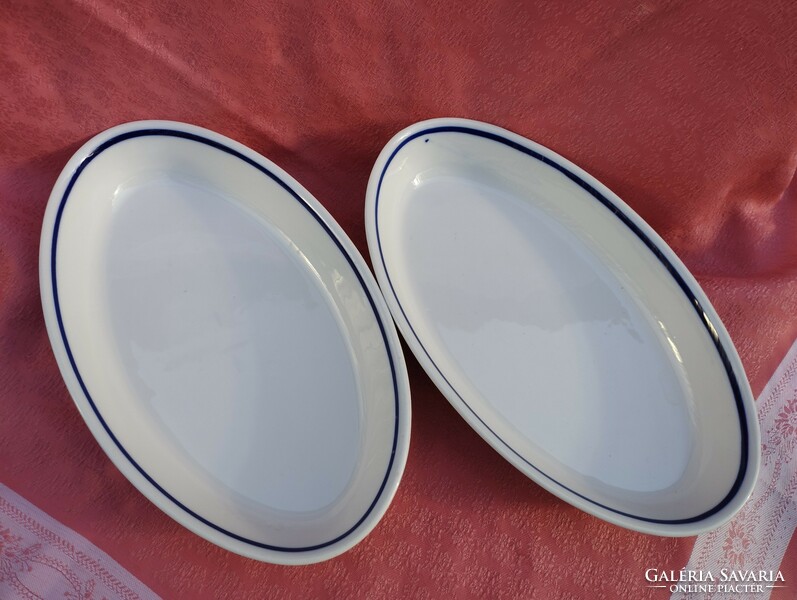 Oval porcelain bowl with blue stripes