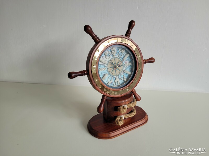 Retro sailing ship wooden rudder steering wheel shaped clock ship decoration