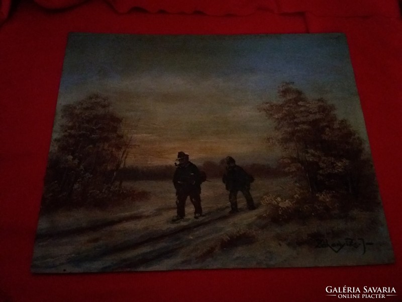 Záhonyi Zsoldos J.festménye olaj farost keret nélkül Cigányzenészek hajnali hazatérése képek szerint