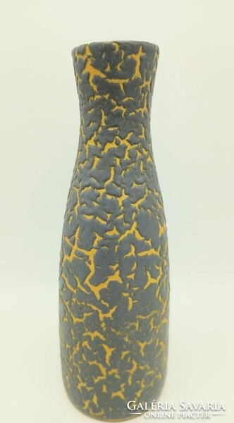 Retro iparművészeti kerámia váza, 27, 5 cm, szürke-sárga