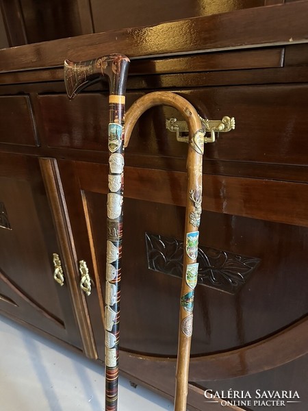 Two hiking poles with markings