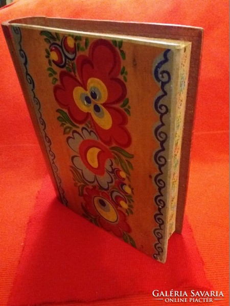 Régi CCCP orosz égetett, vésett festett könyv alakú fiókos fa díszdoboz képek szerint 18 x 28 x 7 cm