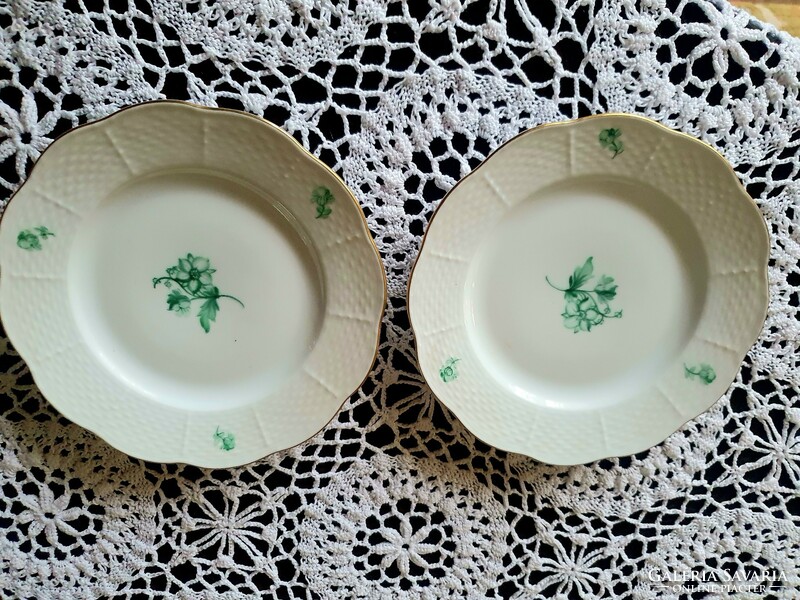 2 Herend green flower dessert plates