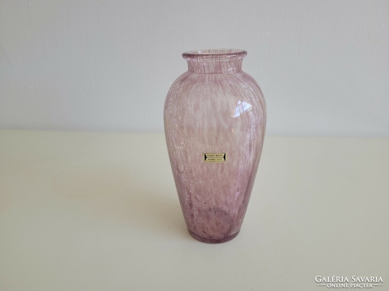 Retro Karcagi berekfürdő cracked veil glass mid century glass vase