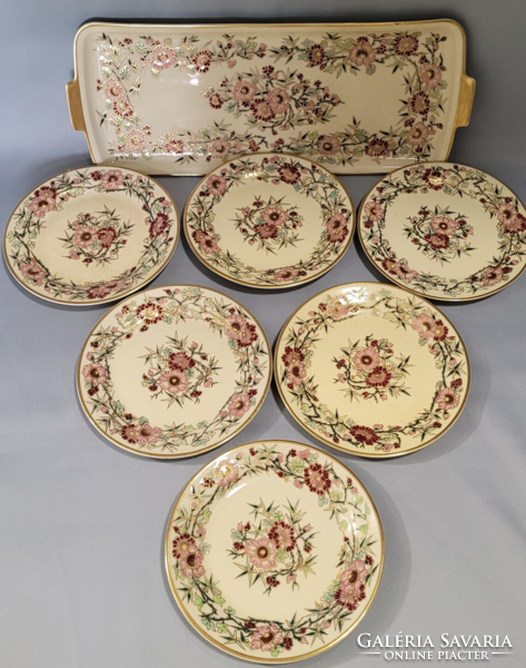 Zsolnay hand-painted porcelain sandwich and cake set with bamboo pattern