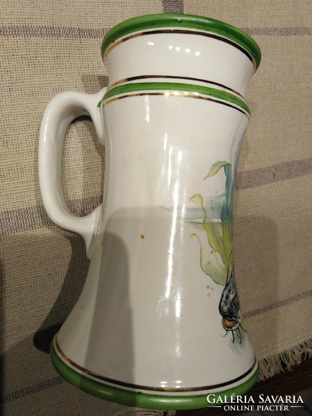 Stoneware jug, kitchen storage - with catfish motif