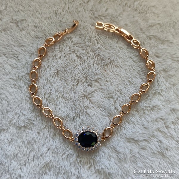 New anti-allergenic gold filled bracelet with transparent and dark blue zirconia stones