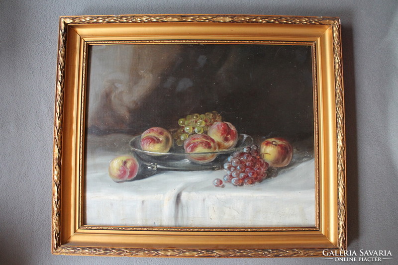 Sajó s. Géza: fruity still life, marked painting