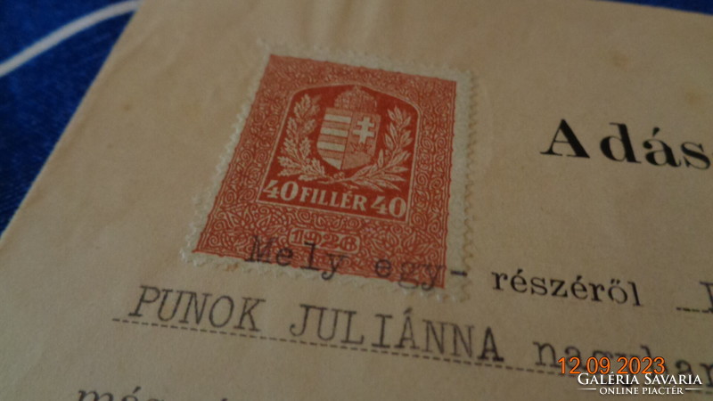 Sale contract from 1928 with document stamp