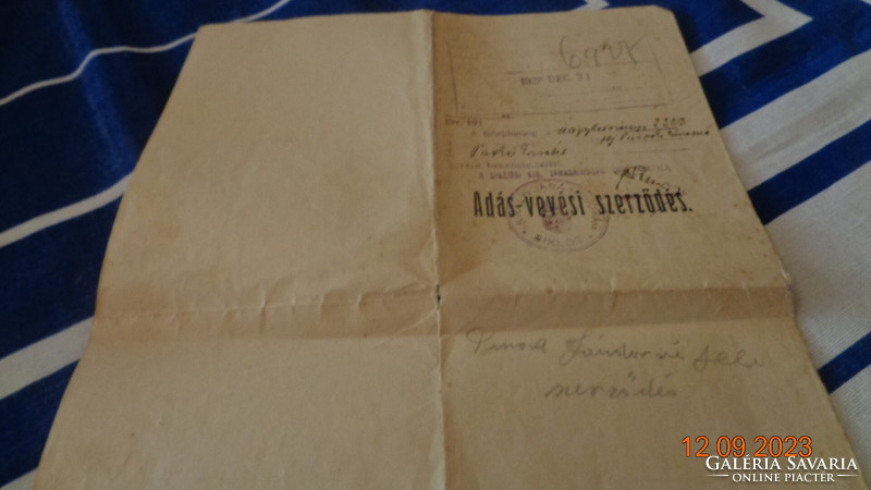 Adás-vételi szerződés  1928 ból   okmány bélyeggel