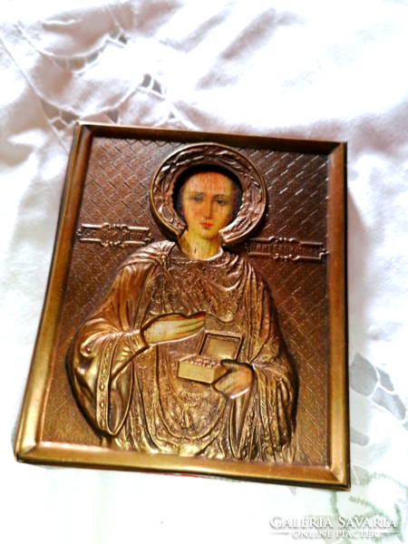 Copper-plated holy pantaleon icon